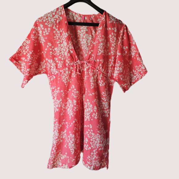 Sofia by VIX Floral Coral & White Draw string Cover-up With Kimono Sleeve Size M - Picture 1 of 6